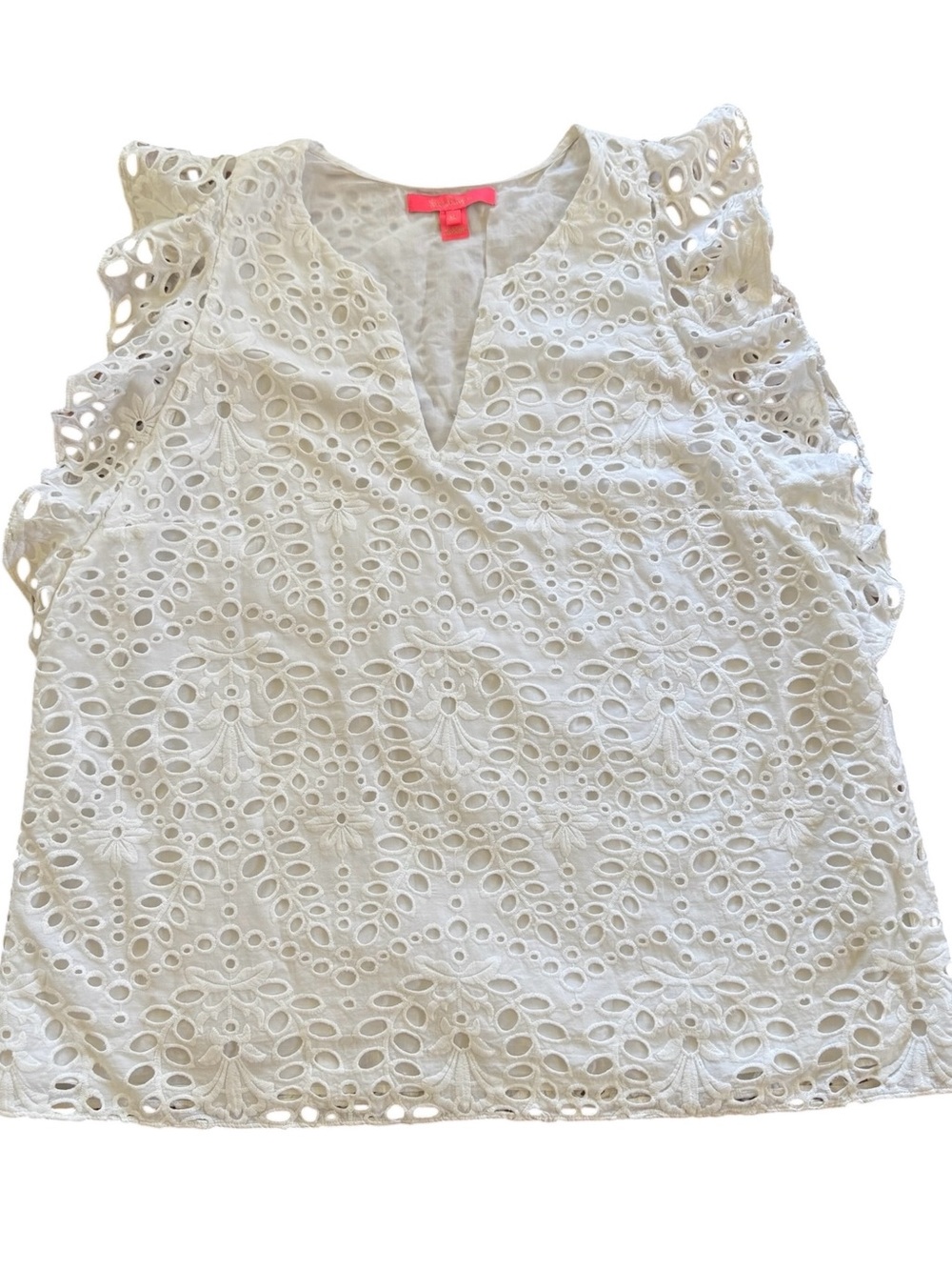 Lily Pulitzer Eyelet Ruffle Sleeve V-Neck Top - White